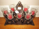 7 Votive Candle Holder Stands Curled/Embellished Design Curved Feet w/ handle