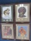 4 Fishing Motif Picture Prints All w/ 3 Fishing Design US Stamps in Wood Frames/Matt