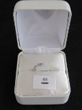 14kt White Gold Ring w/ Square Cut Clear Sapphire Flanked w/ 2 Brilliant Cut Diamonds
