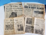 6 Vintage Newspapers May 9th 1945, Two August 9th 1974, Saturday August 10th 1974