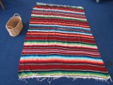 Red/Blue Striped Blanket w/ White Trim 100% Acrylic 84