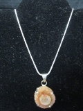 Solar Quartz Druzy Brown Stone Pendant on 925 Stamped Chain