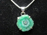 Solar Quartz Druzy Teal Stone Pendant on 925 Stamped Chain