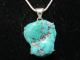 925 Ringed Turquoise Stone Pendant on 925 Stamped Chain