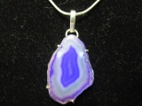 Agate Geode Druzy Pendant w/ 925 Stamped Chain