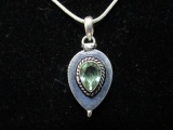 Teardrop 925 Poison Pendant Locket w/ Peridot Stone Center w/ 925 Stamped Chain