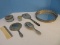 Lot - Silverplated Dresser Round Mirrored Tray Pierced Flower/Foliate Gallery 10 3/8