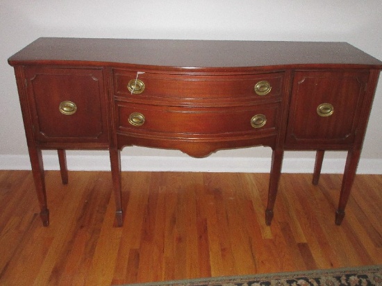Majestic Sheraton Federal Style Mahogany Bow Front Buffet, Double Dovetailed Drawer