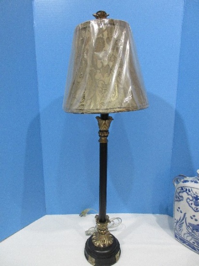 31" French Inspired Banquet Lamp Black Lacquer w/ Gilted Antiqued Patina