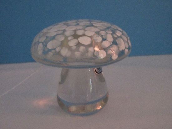Rainbow Art Glass Hand Blown Figural Mushroom w/ White Flecked Design Polished Base