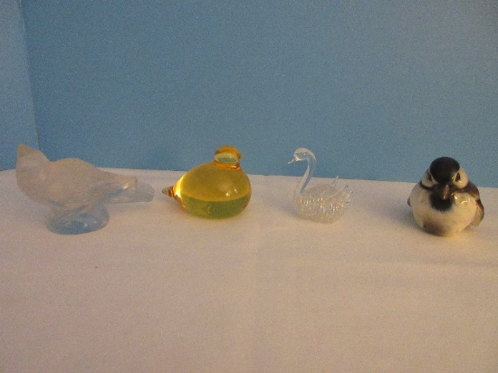 Lot - Amber Hand Blown Art Glass Bird Signed 2 1/2" Crystal Bird Figurine 2 5/8"