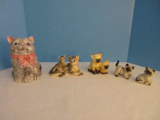 Lot - Cat/Kitten Ceramic & Porcelain Figurines & Candy Jar 7 1/4"