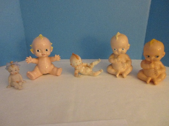 Lot - Vintage Kewpie Dolls Ceramic, Plastic & Bisque 2 Pomander 6"/6 1/2" & Other Figurines