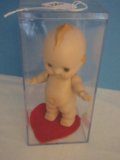 Adorable Bisque Kewpie Doll w/ Movable Arm in Display Case