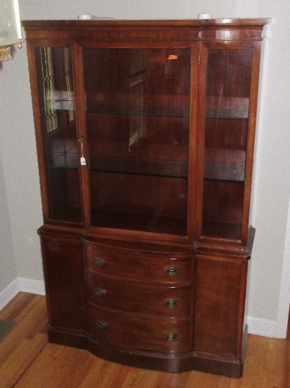 Morganton Furniture Mahogany Break Front China Cabinet Bow Front Base