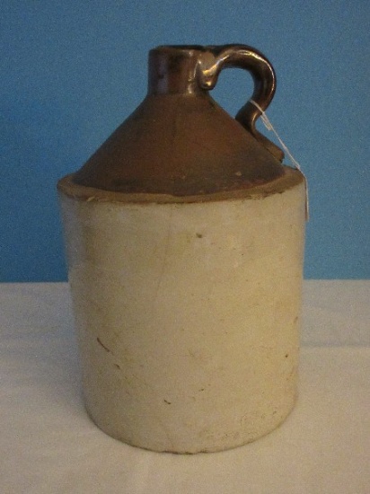 Early Stoneware Pottery Moonshine Jug w/ Handle 2 Tone Glaze Finish