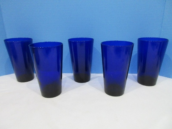 Set - 5 Libbey Glass Cobalt Blue Flare Tumblers