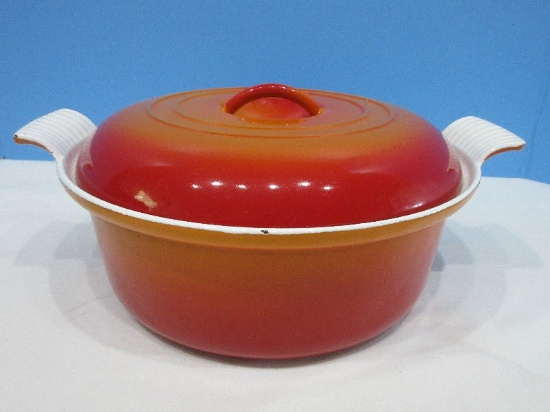 Enamel Cast Iron Round Dutch Oven w/ Lid Made in Belgium Orange Ombre Finish