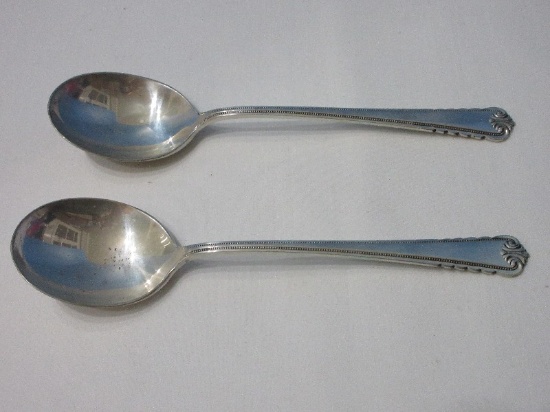 2 Rogers International Sterling Moonbeam Pattern Silverware Round Bowl Soup/Cream Spoons