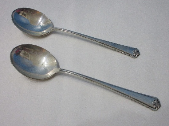 2 Rogers International Sterling Moonbeam Pattern Silverware Round Bowl Soup/Cream Spoons