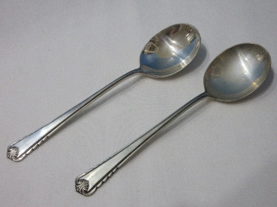 2 Rogers International Sterling Moonbeam Pattern Silverware Round Bowl Soup/Cream Spoons