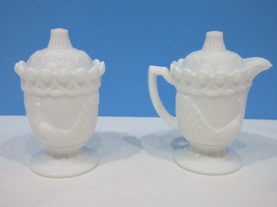 Westmoreland Milk Glass Peacocks Pattern Line #6 Creamer & Lid 5 5/8"