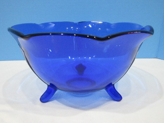 Splendid Cobalt Blue 3 Toed Center Bowl Art Déco Design Scalloped Rim
