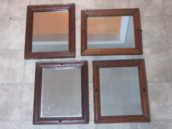 4 Antique Oak Framed 12 1/4" x 10" Wall Mirrors From Wellesley College