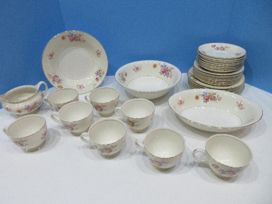35 Piece - Homer Laughlin Eggshell Nautilus China Floral Spray Pattern w/ Serving Pieces