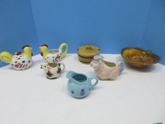 Lot - Chestnut Creek Ceramic Chicken Creamer, Covered Sugar Bowl