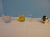 Lot - Amber Hand Blown Art Glass Bird Signed 2 1/2