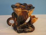 Brown Glaze Lotus Pod Pottery Flower Frog Mottled Brown Glaze Finish