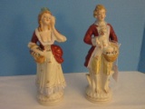 Pair - Porcelain Victorian Gentleman & Genteel Lady w/ Flower Baskets 10