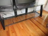 Contemporary Modern Design Black Metal Media Console T.V. Stand w/ 3 Tier Glass Shelves
