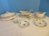 Lot - Misc. Bone China Haviland Moss Rose Pattern Gravy Boat w/ Underplate