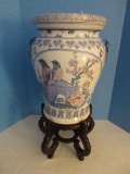 Splendid Semi-Porcelain Chinese Style Garden Stool w/ Base Stand Traditional Design