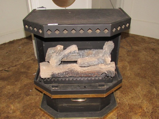 Electronic Black Metal Fireplace Gas Heater w/ Faux Logs