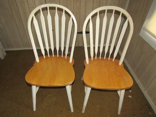 2 Wooden/White Slat Back Arch Top Chairs