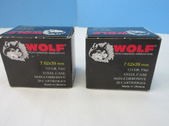 2 Boxes Wolf Steel Case 123 Grain Full Metal Jacket 7.62x39mm Ammo Cartridges Bullets