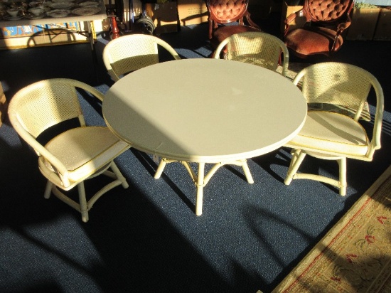 Awesome Vintage Ficks Reed Co. Mid-Century Modern Rattan Dining Set Round Laminate Top
