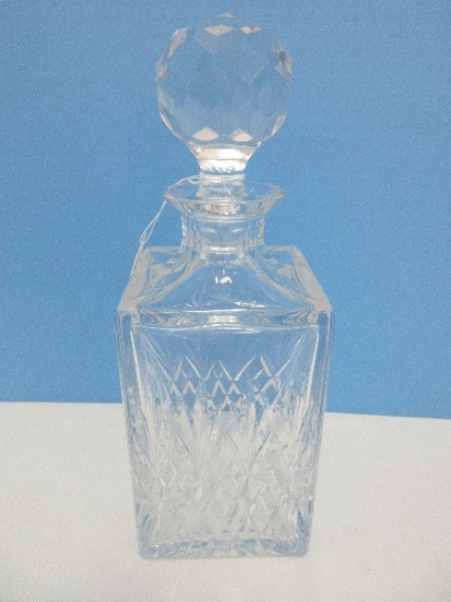 Square Crystal Spirit Decanter w/ Multifaceted Stopper Diamond & File Pattern