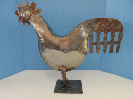 Folk Art Style Artisan Metal 18 1/4" Chicken Rooster Sculpture