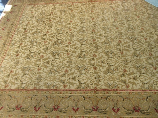 Traditional Scroll Foliage/Paisley Pattern Area Rug Olefin Pile Tan/Ivory Color Maroon Accent