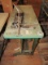 Industrial Sewing Machine Base, Spool Holder, Green Wooden Top Metal Base