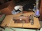 Union Special Industrial Sewing Machine on Wood Top/Metal Base w/ Light/Spool Stand