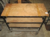 4-Tier Metal/Wood Cart on Casters Curved Sides