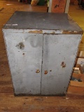 Metal Storage Cabinet 3-Tier Shelves Inlay w/ Lock No Key, Wooden Top