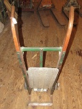 Vintage Wooden Handle, Green Metal Cart w/ Lowered Metal Extender