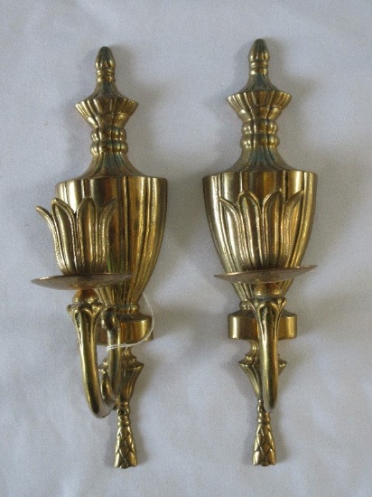 Pair - Andrea Brass French Inspired Urn & Tassel Design Single Arm Wall Sconce Candle Sticks