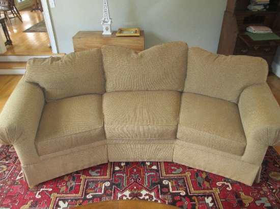 King Hickory Furniture Transitional Modern Curved 3 Cushion Sofa w/ Rolled Arms